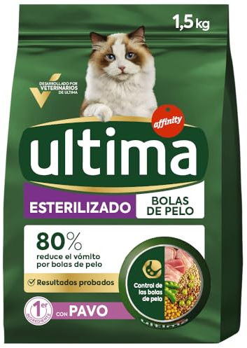 Ultima Pienso para Gatos Esterilizados Bolas de Pelo con Pavo, 1500g