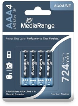 MediaRange MRBAT101 Batteries micro premium L03 4 pièces Type de batterie Alkaline 1, 5 Volt AAA bleu et blanc