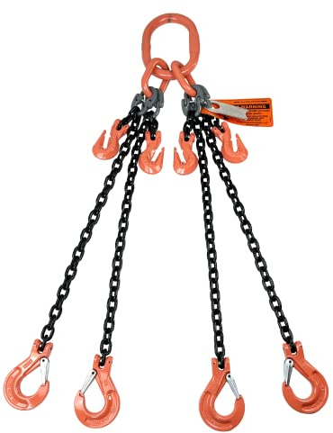 Advantage Rigging - Chain Sling - 3/8 x 10' Quad Leg with Sling Hooks and Adjusters - Grade 100