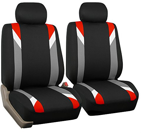 FH Group Housses de siège Avant en Tissu Rouge pour sièges de Voiture à Dossier Bas avec appuie-tête Amovible, Ajustement Universel, Compatible avec airbag pour SUV, berline, fourgonnette