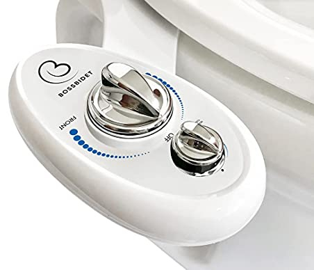 Boss Bidet Luxury White Blue - Bidet Attachment for Toilet Seat - Dual Nozzles, Self-Cleaning, Non-Electric Water Sprayer, Save Money On Toilet Paper and Reduce Waste
