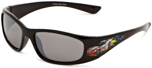 Eyelevel Zoom Black Sunglasses for Boys - Kids Sunglasses with Race Car Design, Black Frame with Grey Lens 100% UVA/UVB Protection & CAT3 Lens - For Boys 5-10 years