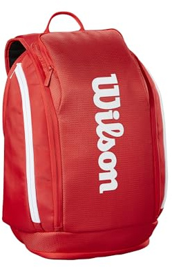 WILSON 2025 Super Tour Red Tennis Racket Bag - Red/White, Holds up to 15 Rackets