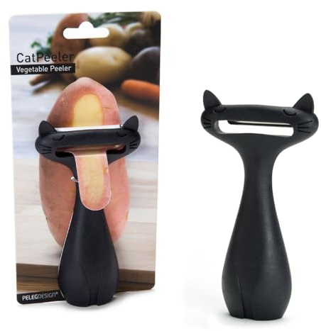 PELEG DESIGN CatPeeler Pelapatate Gatto – Sbucciatore Divertente per Verdure e Frutta con Lama in Acciaio Inox, Gadget da Cucina Creativo e Idea Regalo Originale per Amanti dei Gatti (Nero)