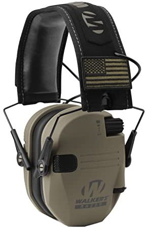 Walkers Razor Slim Shooter Electronic Folding Ear Protection Muffs, Tan Patriot