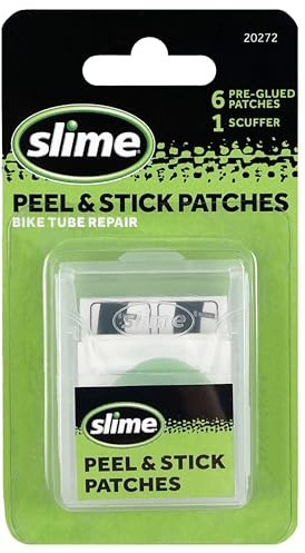 Slime 20272 Bike Skabs Pre-Glued Patch Kit, for Bike Tube Puncture Repair, Peel and Stick, Contains 6 Patches and a Metal scuffer