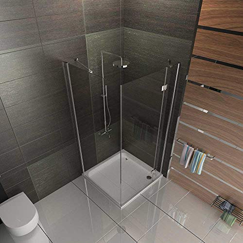 Alpenberger Nano-Besichtung Duschkabine mit einer Drehtür, Nebenteil und Seitenwand 90x90x195 cm | Eck-Duschkabine aus Sicherheitsglas (6mm) | Variable Profile (+/- 20 mm), Beschläge & Dichtungen