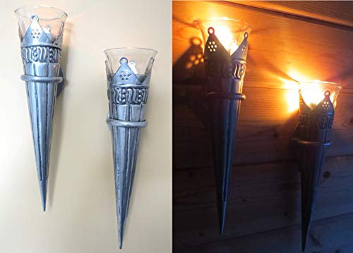 Wandkerzenhalter 4er Set Wandteelicht Teelichthalter Gartenstecker Garten Kerzenhalter Wandleucher NEU Silber