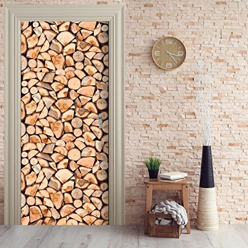 Türtapete selbstklebend TürPoster - HOLZSCHEITE Holz - Fototapete Türfolie Poster Tapete