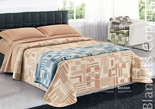 Casatessile Boston Coperta Misto Lana 1 Piazza e Mezza 180x220 cm. Coperta Letto 450 gr/mq. - Beige