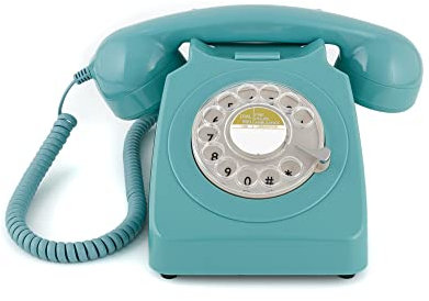GPO 746 Teléfono fijo de disco con estilo retro de los años 70 - Cable en espiral, Timbre auténtico - Naranja