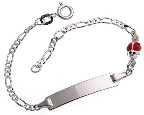 Silberketten Store Baby- & Kinder ID Armband mit Käfer-Anhänger inkl. Gravur & Geschenksäckchen I aus 925 Silber I nickelfrei allergiker-geeignet I 10 verschiedene Schriftarten I 13,5 cm
