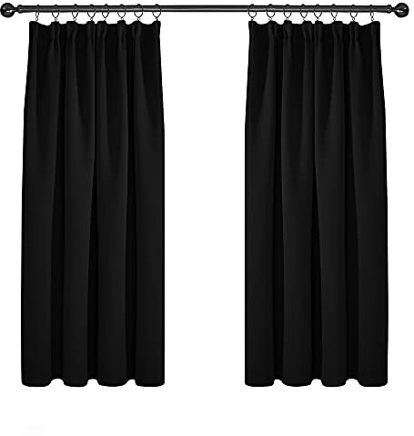 Deconovo Super Soft Black Out Curtains Thermal Insulated Pencil Pleat Blackout Curtains for Living Room 46 x 54 Black 2 Panels