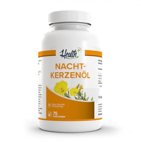 Health+ Nachtkerzenöl - 150 Kapseln mit 500 mg Nachtkerzen Öl und 45 mg Gamma-Linolensäure, Nachtkerzenölkapseln mit wertvollen Omega-6-Fettsäuren, ohne Zusätze, Made in Germany