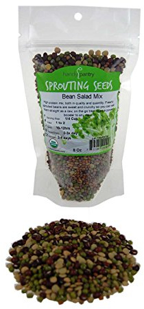 Bean Salad Sprouting Seed Mix – Organic – 8 oz (1/2 lb) – Adzuki, Mung Bean, Green Lentil & Radish Seeds – for Sprouting & Home Growing