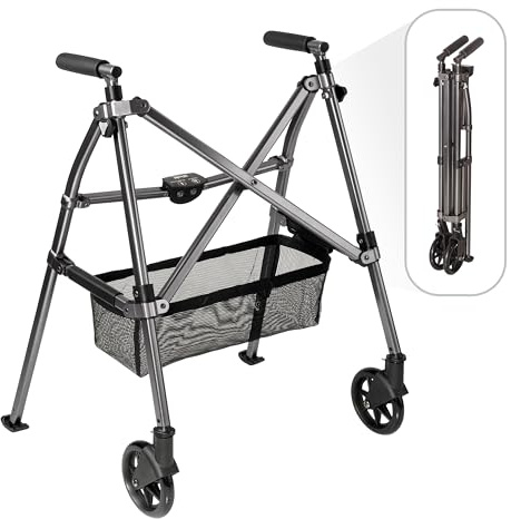 Stander EZ Fold-N-Go Walker, Deambulatore Pieghevole, Camminare Assistere Gli Anziani, Ausilio per la Deambulazione, Noce Nera
