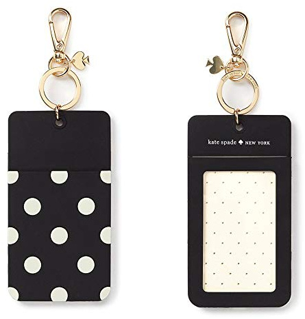 Kate Spade New York Designer ID Holder, Black Dot Silicone ID Clip with Gold Accents, Black Lanyard Compatible, 6x2.75 in