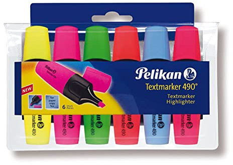 Pelikan 943316 - Textmarker 490 / 6, 6er Pack, sortiert in den Farben: gelb/rosa/grün/orange/blau/rot
