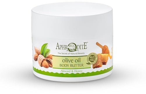 Aphrodite Beruhigende Körperbutter mit Mandel & Honig. Mit Bio-Olivenöl angereicherte Körperbutter zur Verbesserung der Hautstruktur und zur Bekämpfung freier Radikale (200 ml / 6.76 oz)
