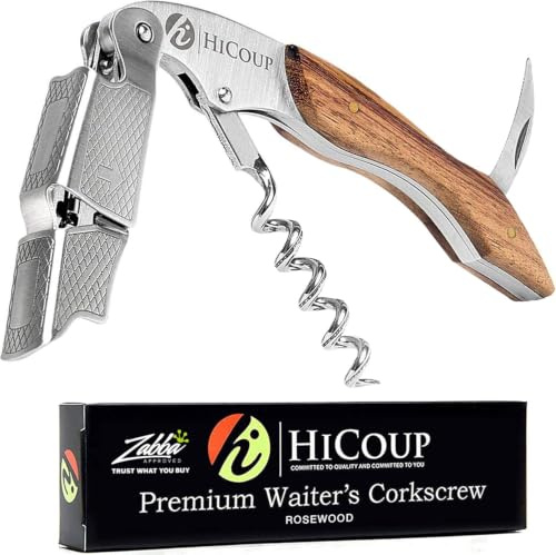 HiCoup Wine Opener - Professional Corkscrews for Wine Bottles w/Foil Cutter and Cap Remover - Manual Wine Key for Servers, Waiters, Bartenders and Home Use - Classic Rosewood