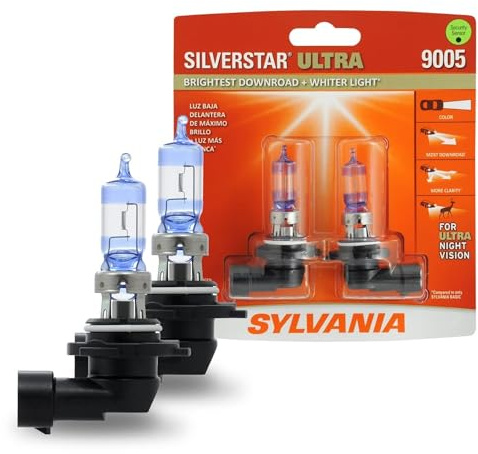 SYLVANIA - 9005 SilverStar Ultra - High Performance Halogen Headlight Bulb, High Beam, Low Beam and Fog Replacement Bulb, Brightest Downroad with Whiter Light, Tri-Band Technology (Contains 2 Bulbs)