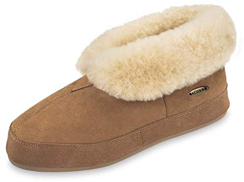 Acorn Mens Sheepskin Bootie Slipper, Walnut, 8 US