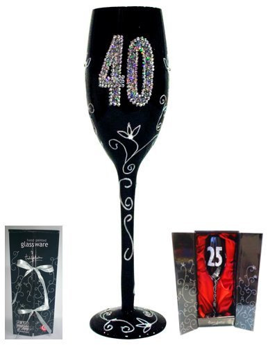 COPA CAVA (CHAMPÁN) PARA REGALO ORIGINAL DE CUMPLEAÑOS, CON LOS NÚMEROS DE LAS EDADES GRABADOS (40 AÑOS NEGRA)