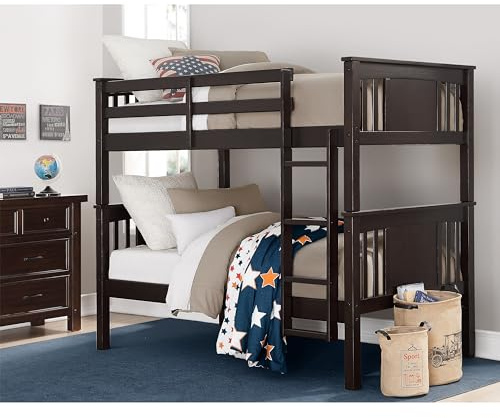 DHP Dylan Convertible Wood Bunk Bed, Stackable and Detachable Bed Frames for Kids and Teens, with Ladder, High Guardrail, Wood Slats, No Boxspring Required, Twin-Over-Twin, Espresso