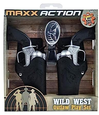 Maxx Action Wild West Outlaw Play Set – 5 Piece Western Toy for Kids | Cowboy Sheriff Cap Blaster with Holster and Adjustable Belt | Ring Caps Sold Separately