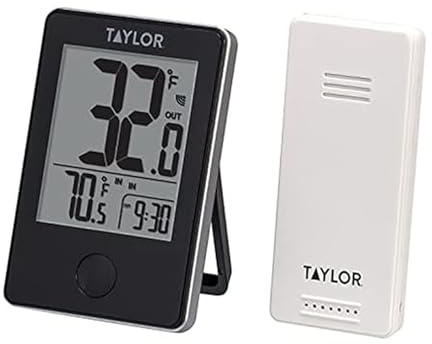 Taylor Wireless Digital Indoor Outdoor Thermometer, Easy to Read Numbers for Patio, Pool, and Indoor Areas, LCD, Black
