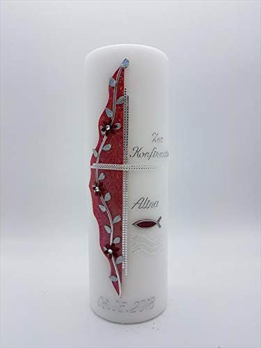 Konfirmationskerze K-95 mit Name & Datum - auch zur Kommunion in verschiedenen Farben