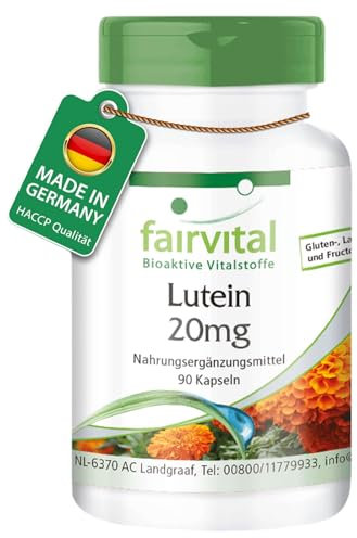 Fairvital | Lutein 20mg + Zeaxanthin - 90 Kapseln - Hochdosiert & mikroverkapselt - VEGAN - ohne Magnesiumstearat