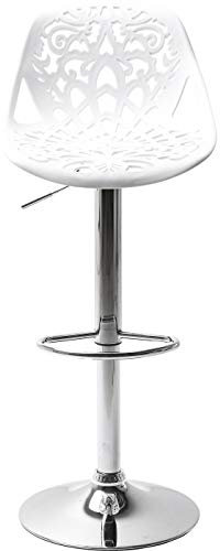 Kare Design Barhocker Ornament, moderner, massiver Design-Tresenstuhl mit Rückenlehne, höhenverstellbar, mattweiß-silber, chrom, 50 x 44.5 x 85 cm (H/B/T)
