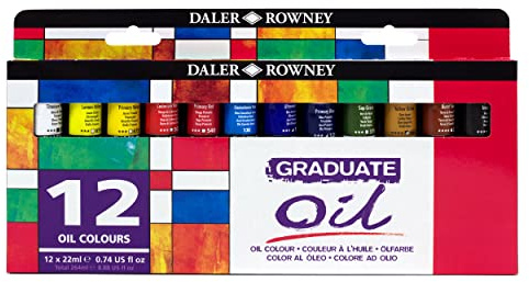 Daler-Rowney Graduate 22ml Oil Paint Set, 12 Assorted Colours, High Lightfastness, For Student Artists & Hobbyists