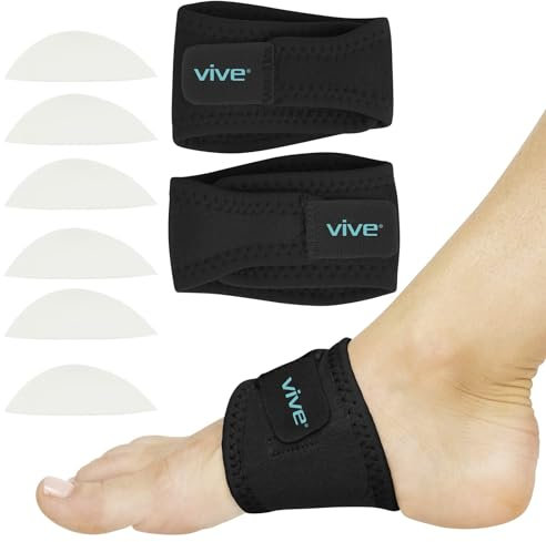 Vive Arch Support Brace (Pair) - Plantar Fasciitis Gel Strap for Men, Woman - Orthotic Compression Support Wrap Aids Foot Pain, High Arches, Flat Feet, Heel Fatigue (Black)