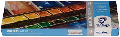 Van Gogh Set de peinture aquarelle, boîte métal, 24 demi godets