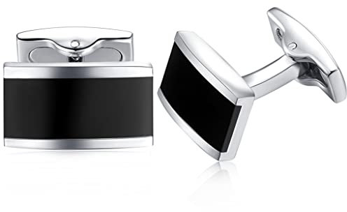 HONEY BEAR Herren Hochzeit Manschettenknöpfe Cufflinks Edelstahl Manschettenknopf (Schwarz)
