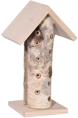 Luxus-Insektenhotels Großes Design Marienkäferhaus aus Holz, Birkenholz-Stamm und Buchenholz-Dach und Boden, Marienkäferhotel 19,5 x 14 x 34 cm