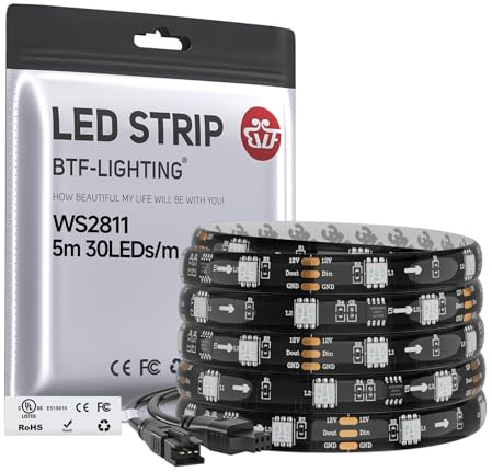BTF-LIGHTING WS2811 Addressable RGB LED Strip 16.4FT 150LED DC12V IP65