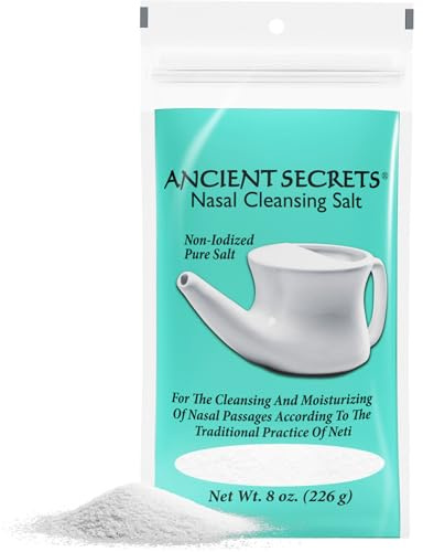 ANCIENT SECRETS Neti Pot - Nasal Cleansing Salt, 8 Oz, Non-Iodized Pure Salt for Use Nasal Cleansing Pot + Pre-Measured Cleansing Salt Pack