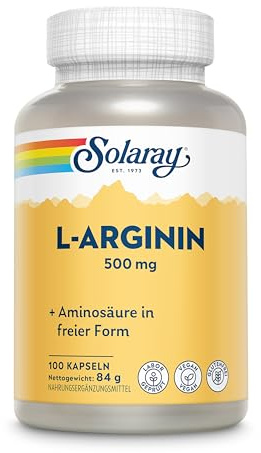 Solaray L-Arginina 500mg, 100 Capsule Vegane, Aminoacido in Forma Libera