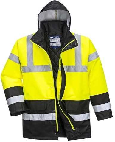 Portwest S466 Men's Waterproof Hi Vis Traffic Jacket - Reflective Safety Coat Yellow/Black, 3X-Large