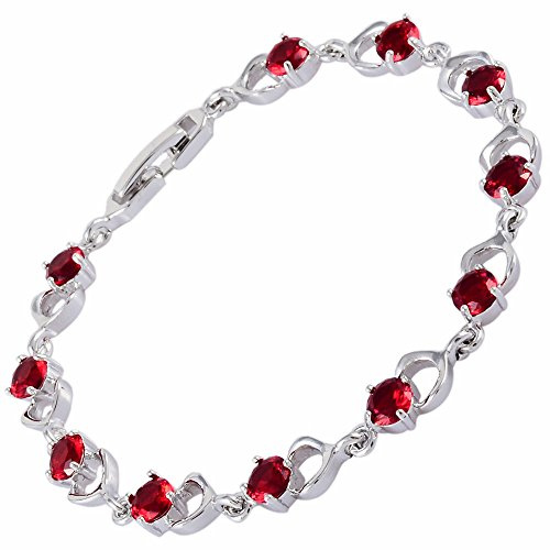 Rizilia tennisarmband [18 cm/7 tum] med runda skurna ädelstenar CZ [6 färger tillgängliga] i 18K vitguldpläterad, enkel modern elegans, colore: Red Ruby, cod. LB1281RED