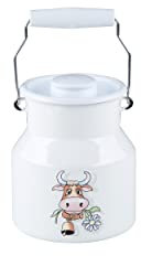 Riess, 0505-084, Milchkanne mit Deckel 1,00 L, COUNTRY - ALMLIESEL, Höhe 16 cm, Inhalt 1,0 Liter, Emaille, weiß mit Kuh