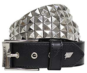 Lowlife of London Belts Triple S Studded 3 Row Pyramid Leather Belt, Studded Punk Goth Rock Pyramid Belt, Metal Stud Three Row Rivet for Men and Women