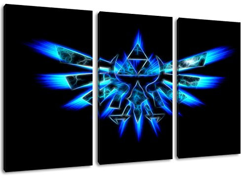 Dream-Arts Dark Hyrule Emblem, Zelda Motiv, 3-teilig auf Leinwand (Gesamtformat: 120x80 cm), Hochwertiger Kunstdruck als Wandbild. Billiger als EIN Ölbild! Achtung KEIN Poster oder Plakat!