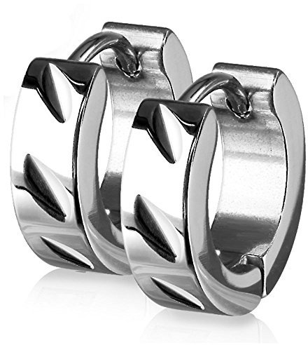 Bungsa Creolen silber Edelstahl mit Diagonalschliff 1 Paar für Damen (Ohrstecker Ohrringe Ohrhänger Creolen Ohrschmuck Ohrklemmen Damen Frauen Herren Mode)
