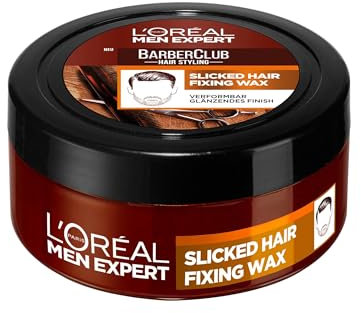 L'Oréal Men Expert Haarwachs für Männer, Haarstyling für einen glatten und glänzenden Look, Barber Club Slicked Hair Fixing Wax, 1 x 75 ml