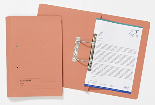 Exacompta - Ref 346-ORGZ - Guildhall - Document Spiral Files, 285gsm Medium Weight Spring Manilla, 355x250mm, Metal Spring Mechanism, Blue Angel Certified - Orange, Pack of 25