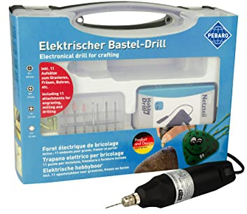 Pebaro 0508EKR Elektrischer Bastel-Drill, extra starke Kleinbohrmaschine mit Kugellager, 4 Schleifstifte, 3 Fräser, 4 Bohrer im Koffer; Bohren, Fräsen, Gravieren, Verzieren, für Bastler und Profis